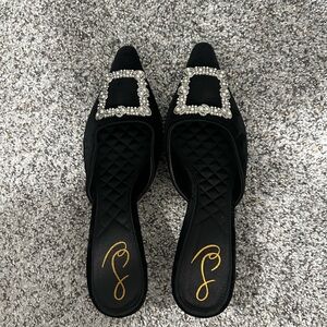Sam Edelman Black Mules with Rhinestone Detail